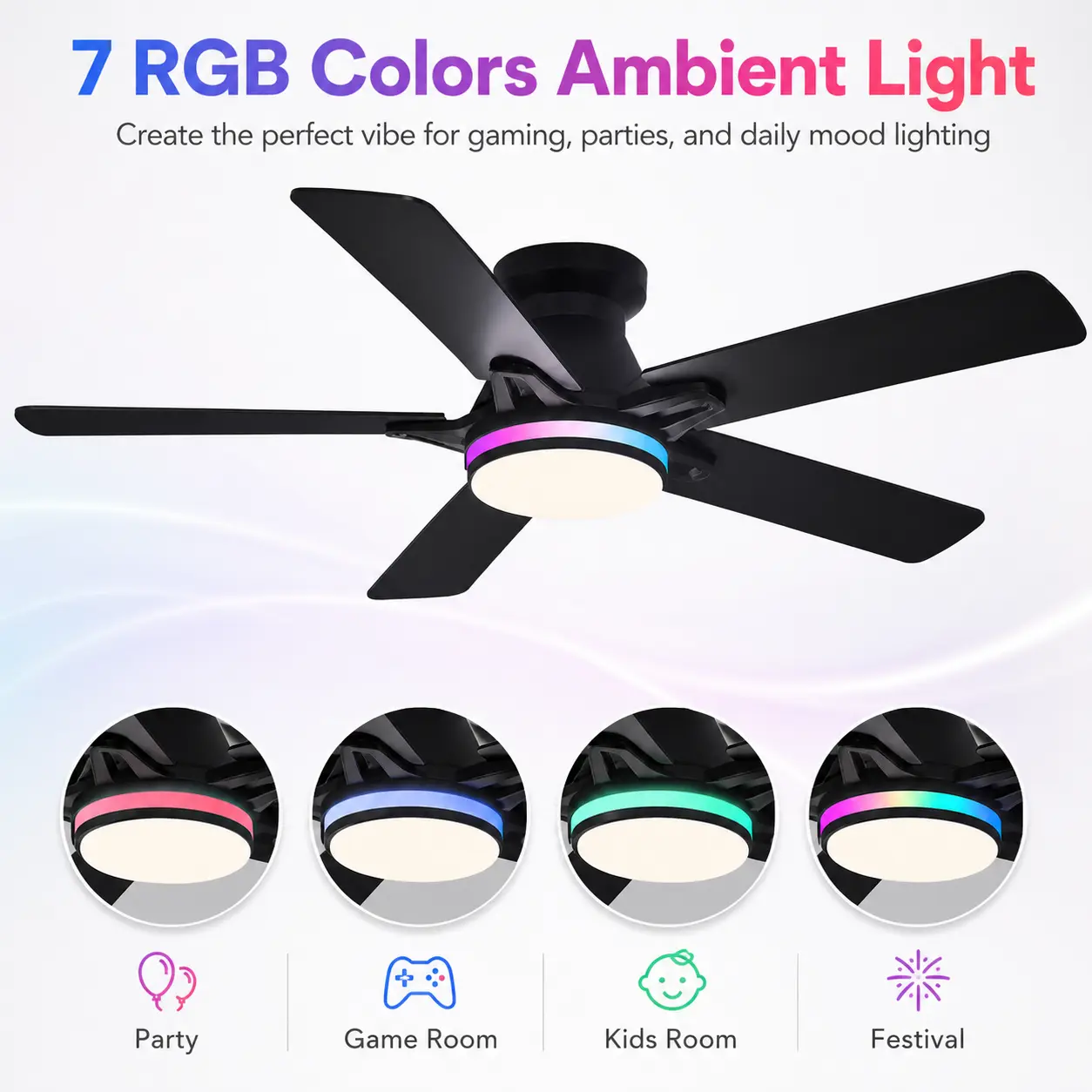 Flush Mount Ceiling Fan with Light - Adjustable LED Cooling Ceiling Fan, Ultra-Quiet DC Motor, Reversible Airflow, 5 Dual-Sided Plywood Blades, App+Remote Control, 6 Speed, Stepless Dim LED for Bedroom, Study, Adjustable Led Cooling Ceiling Fans