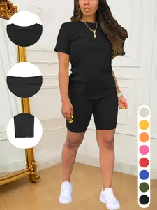 AUXDIO Women’s Summer Two-Piece Set – Casual Short-Sleeve T-Shirt + Shorts, Solid Color, Slim Fit, Stretch Fabric, Sporty Casual Loungewear Set