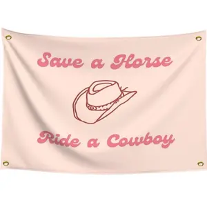 Save A Horse Ride A Cowboy Flag 3x5Ft for College Dorm Room Decor, 100D Polyester, Flags with 4 Brass Grommets for Bedroom Wall Banners Ornaments