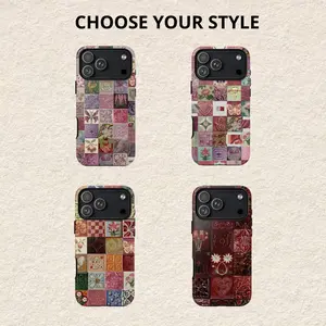 Vintage Tile Tough Phone Case Collection, Aesthetic Patchwork Floral Designs with Mosaic Ceramic Boho Patterns Phone Cover For iPhone 17/16/15/14/13/12/11 Plus Pro Max Mini