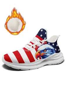 Men's American Flag Eagle Print Warm Lined Sneakers, Plus Size Comfortable Stylish Lightweight Shoes with Cozy Lining, Great for Casual Outings and Daily Wear, Fashion Street Style Party Gift