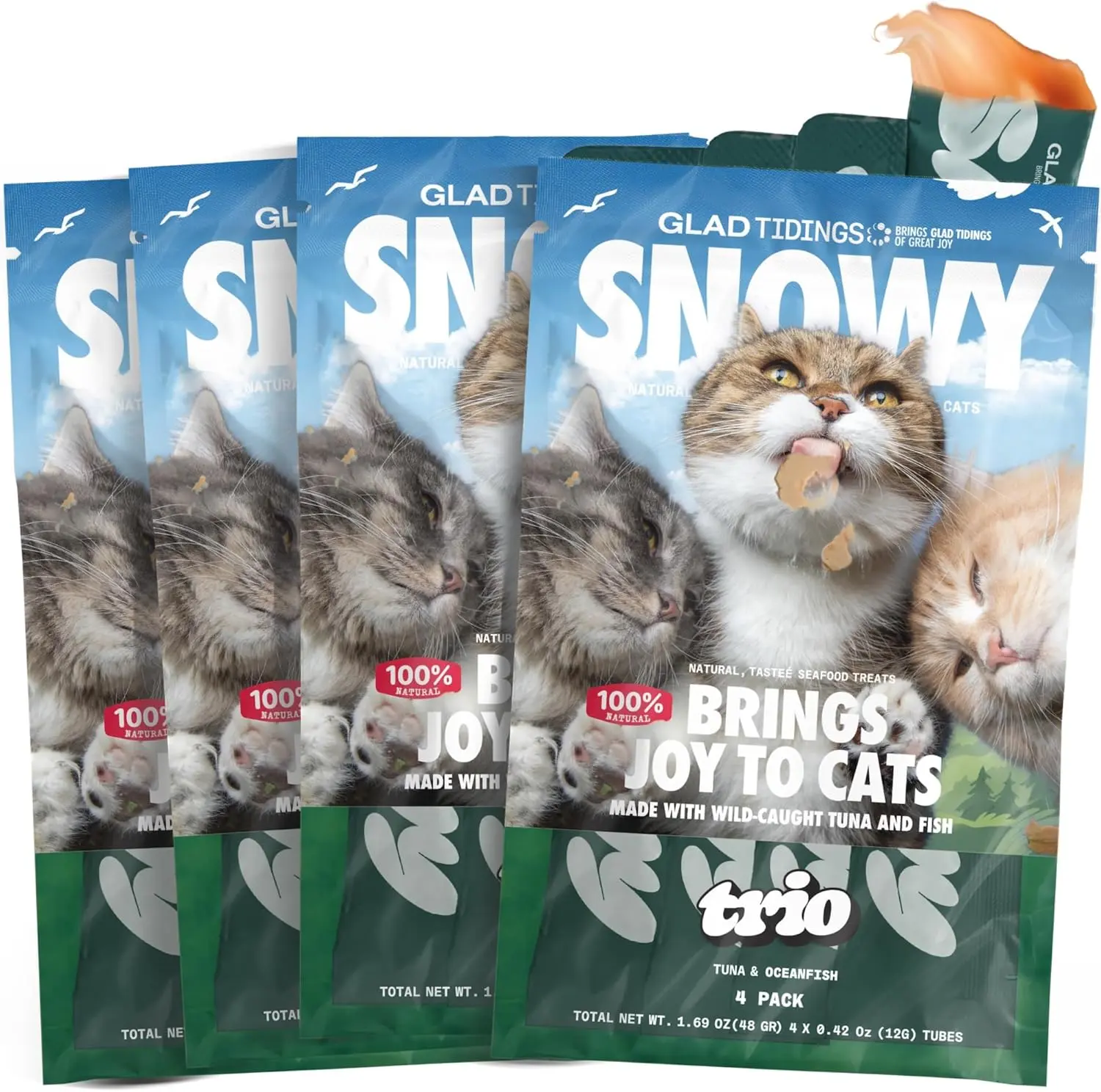 Snowy's Lickable Wet Seafood Cat Treats Tuna & Scallop Flavor Creamy Squeezable Purée with Vitamin E & Taurine 16 Tubes Thailand Made