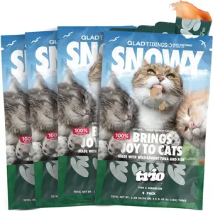 Snowy's Lickable Wet Seafood Cat Treats Tuna & Scallop Flavor Creamy Squeezable Purée with Vitamin E & Taurine 16 Tubes Thailand Made