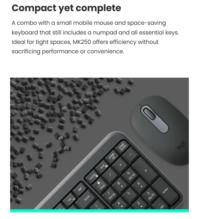 Logitech MK250 Bluetooth Wireless Mouse and Keyboard Combo: Fast & Easy Connectivity, Compact Wireless Keyboard, Ambidextrous Mouse (Graphite) - Wireless Bluetooth Keyboard - Rose - Wireless Bluet