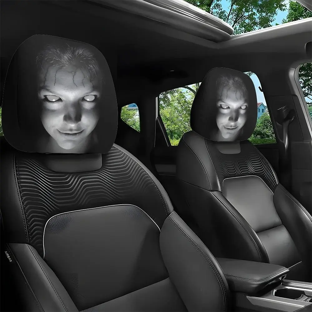 2 Pcs Halloween Horror Portrait Car Headrest Covers, Unique Halloween Car Interior Accessories, Universal Fit Decorations, Interior Accessories For Car