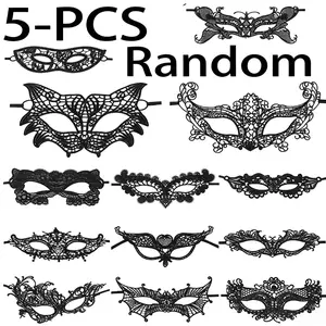 5 Pcs Sexy Lace Eye Mask Set, Half Face Masquerade Masks for Women, Party Role Play, Halloween, Music Festival, Costume Accessories