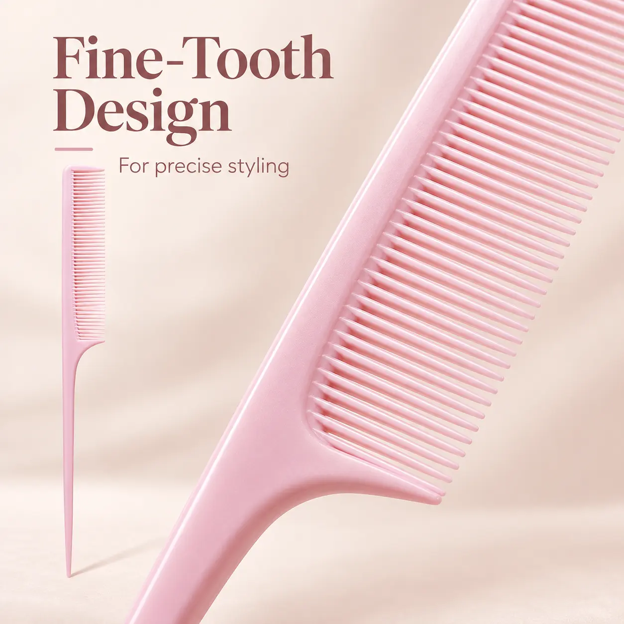 Pink Tail Comb 22cm, Fine-Tooth Hair Comb for Sectioning, Parting & Everyday Styling