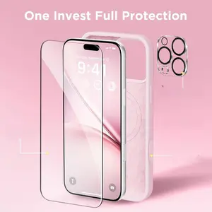 Magnetic for iPhone 16 Pro Case, Compatible with MagSafe, Screen Protector + Camera Lens Protector, Liquid Silicone Shockproof Protective Phone Case for iPhone 16 Pro 6.3", Chalk Pink