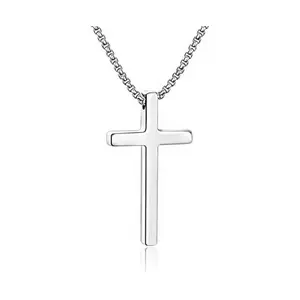 Elegant Cross Necklace for Men Stainless Steel Silver Black and Gold Plain Pendant with Box Chain 16-30 Inches Lead Free Hypoallergenic Comfortable Wear