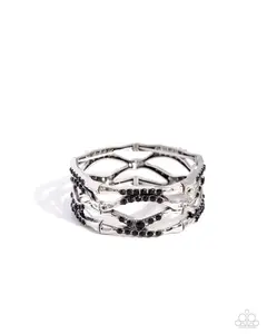 Cross Country - Black Rhinestone Silver Stretchy Bracelet - Paparazzi