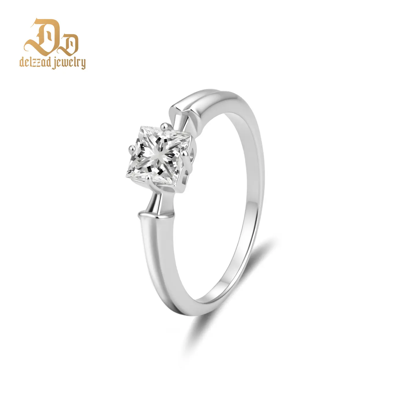 Delzzad S925 0.8ct North Star Promise Ring Artisan Tinge Ring Princess Cut VVS Synthetic Moissanite Ring Jewelry Perfect Birthday Engagement Wedding Anniversary Christmas Gift