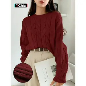 Women’s Plain Sweater Pullover, Casual Long Sleeve Crewneck Jumper for Spring & Autumn, Fashionable Women’s Knitwear for Everyday Wear
