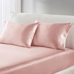 360 Stand King Size Solid Satin Pillowcases - 20x40x0.13 in, Luxurious Wrinkle-Free 2-Piece Sets, Blush Pink Polyester Pillowcases, Two Piece Sets