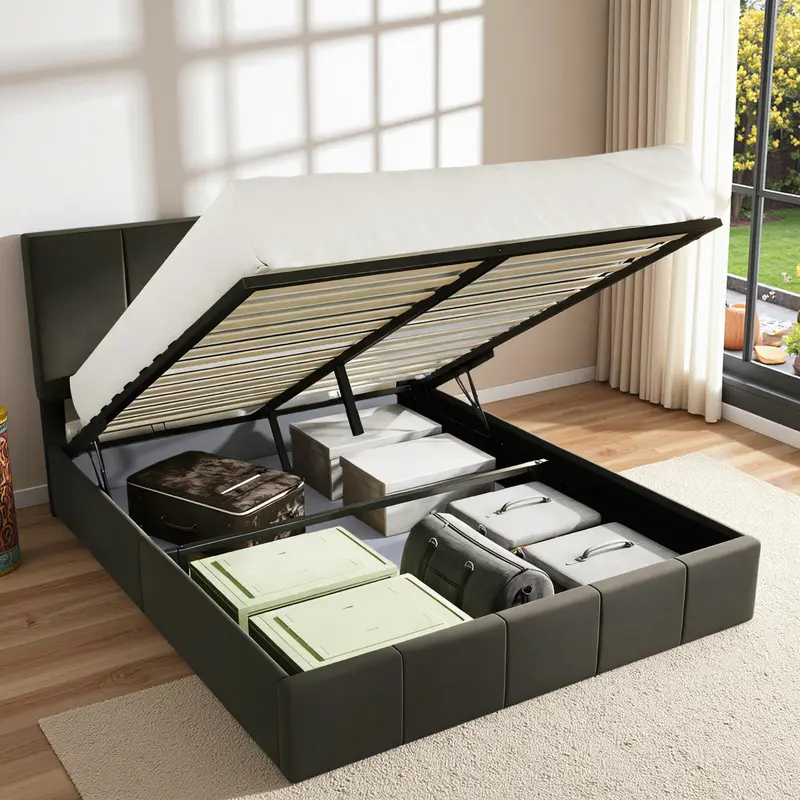 MUTICOR Velvet Upholstered Lift-Up Storage Bed Frame,Gas Lift Platform Base with Large Storage, No Box Spring Needed，Full/King/Queen Size Bed Frame