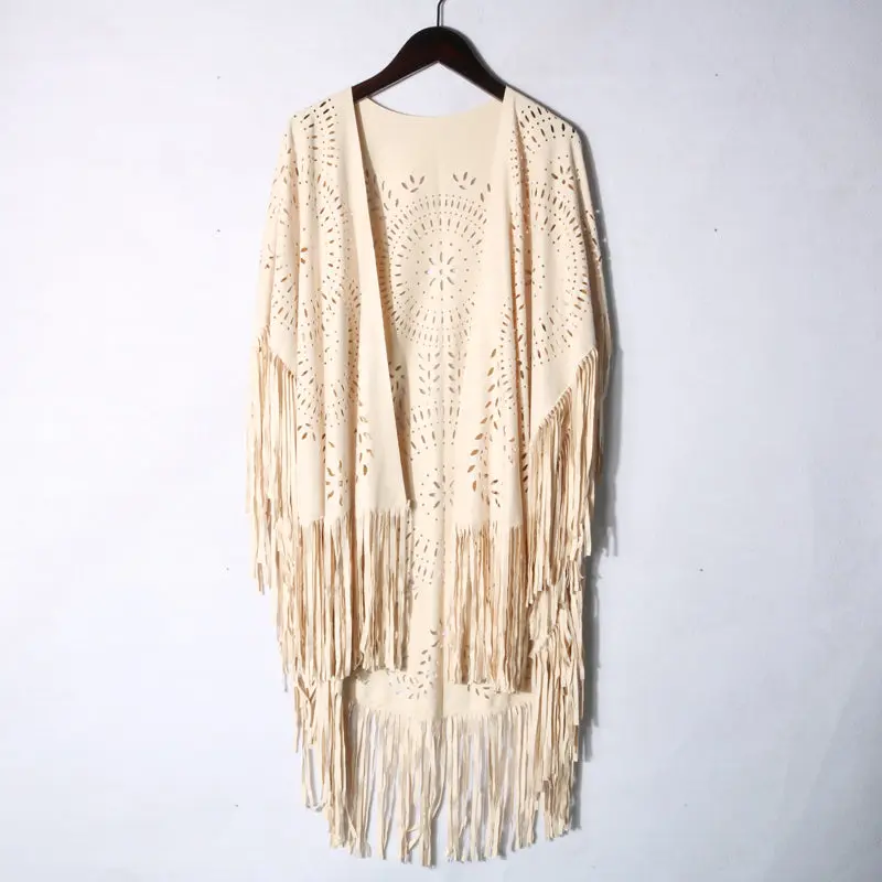 Western fringe cutout poncho shawl