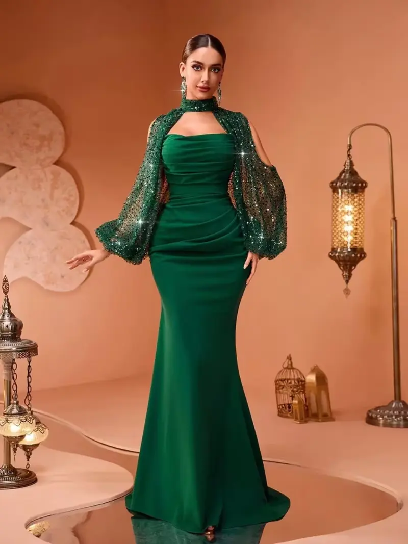 women emerald green wedding guest dress Lush Emerald Embroidered Dress L / Green main image 0