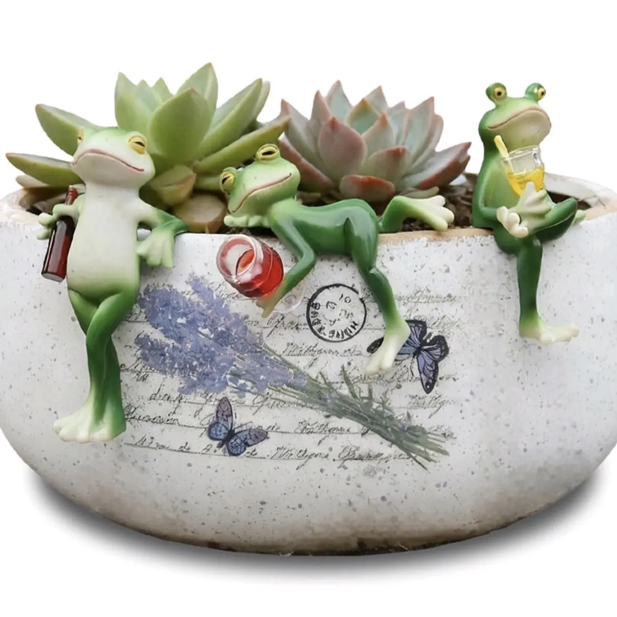  3Pcs Resin Drinking Frog Pot Hugger Statues, Cute Lazy Frog Figurines for Flower Pot Edge Decor, Funny Garden Yard Plant Decor, Novelty Housewarming Gift for Friends & Plant Parents