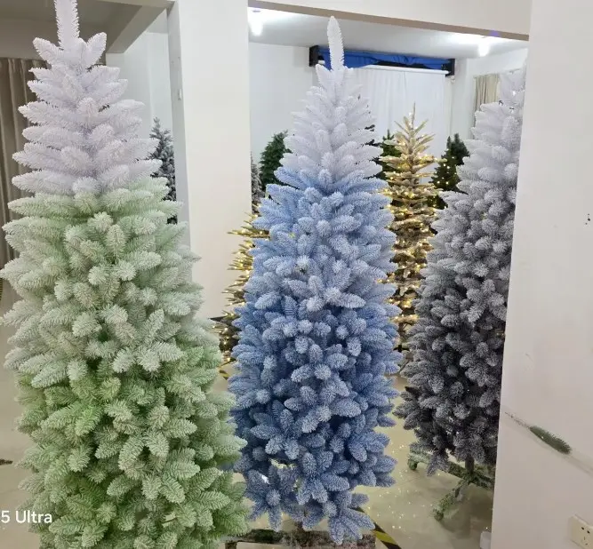 7.5 ft Tall Pink Gradient Flocking Christmas Tree - Decorative Festive Tree with White & Green Ornaments, Soft Texture Surface, Unique Design for Home Holiday Decor