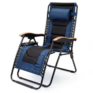 Oversized Padded Zero Gravity Chair, Foldable Patio Recliner, 30" Wide Seat Anti Gravity Lounger with Cup Holder, Support 400 LBS