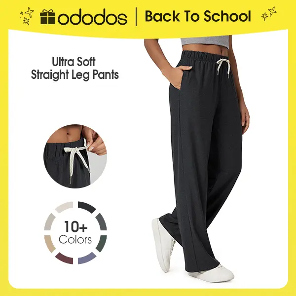 ODODOS Women's Straight Leg Jersey Pants - Ultra Soft odSTRATUM Tech, Light Fit, Sun-Ready, Everyday Relaxed Casual Pajama Lounge Pants with Pockets, 29/31 Inseam, Loungewear, Polyester Blend, Fabric, Athletic Fit, Fitted