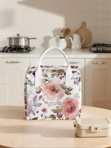 Floral Pattern Tote Reusable Lunch Bag, Portable Insulated Handbag, Non-Contact, Ideal for Work, School, Picnic, Travel, Casual Style