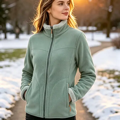 Clean Gent women’s soft cardigan fleece jacket, warm fleece top, long sleeves, lightweight outerwear, breathable outdoor casual jacket, fashionable and comfortable high-neck jacket