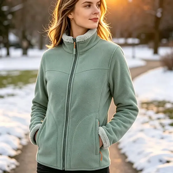 Clean Gent women’s soft cardigan fleece jacket, warm fleece top, long sleeves, lightweight outerwear, breathable outdoor casual jacket, fashionable and comfortable high-neck jacket