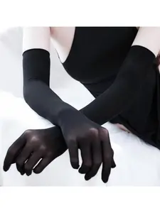 Stocking Gloves Ultra-thin Five-finger Seamless Anti-snag Long-length Transparent Etiquette Sunscreen Gloves Seamless Knit Gloves