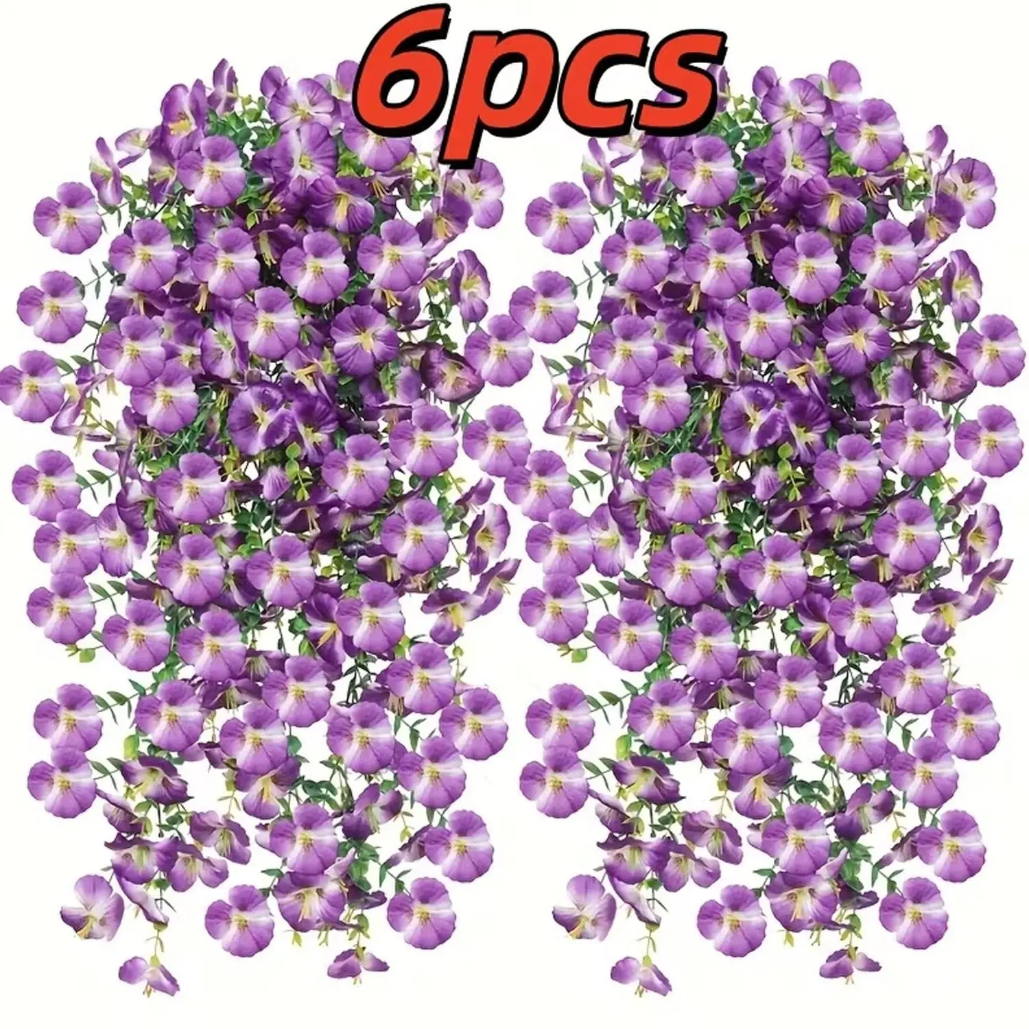 6-piece hanging three-color purple flowers, UV-resistant artificial flowers, Fake hanging plants, Decorative flowers, Artificial Hanging Plant, suitable for outdoor spaces, indoor & wedding decor