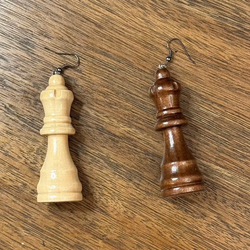 Black and White Queen Chess Piece Earrings - Unique Design Inspired by Chess Pieces
