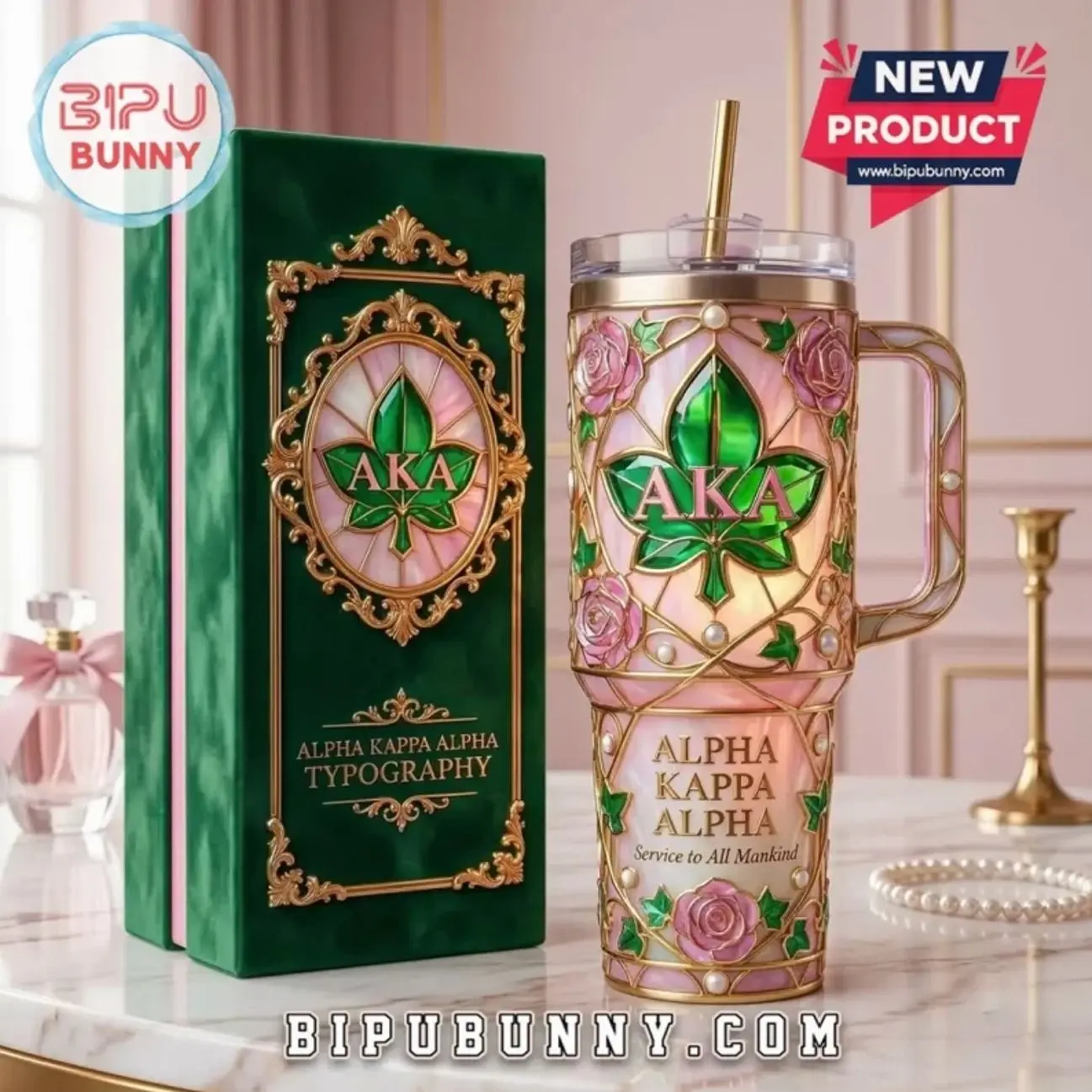 Alpha Kappa Alpha Stained Glass Rose Stanley Tumbler