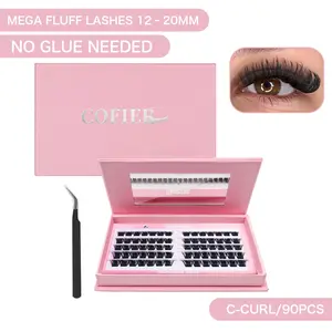 [Live1]Cofier DIY Lash Kit 12-20mm No Glue Self-Grafting Fluffy Volume Cluster Lashes for Effortless Home Application Soft Lightweight and Reusable