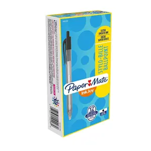 Papermate  1 mm Inkjoy 100 RT Retractable Ballpoint Pen, Black - Pack of 12