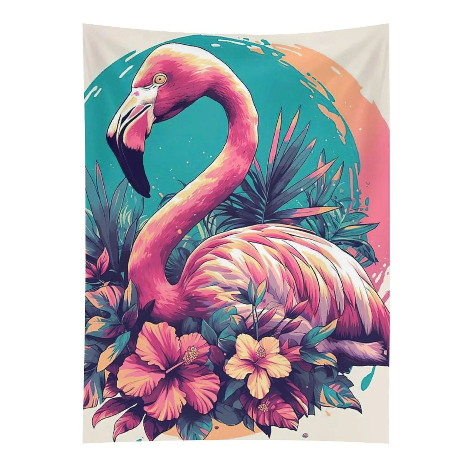 Pink Flamingo Tropical Flower Tapestry Hibiscus Bird Wall Hanging Decor