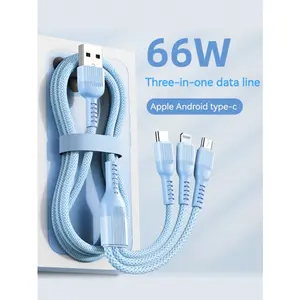 Three-In-One 66w Fast Charging USB Data Cable, 6a Multi-Function Line, Colorful Type-C Micro Charger, Data Sync Cable, Compatible with iPhone 16/15 Series