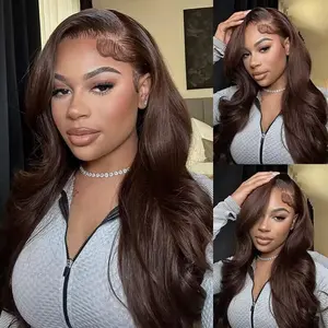 #4 Chocolate Brown 13x4 HD Lace Front Wigs Human Hair Wigs For Women Pre Plucked