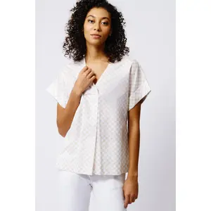 Audrey Fold Front Kimono Top - Beige Checkerboard
