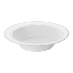 White with Silver Edge Rim Plastic Soup Bowls (12 oz.)