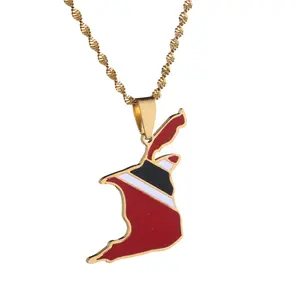 Trinidad and Tobago Map Flag Pendant Necklace Gold Color Trendy Country Map Jewelry Gifts country  necklace map  necklace country flag necklaces