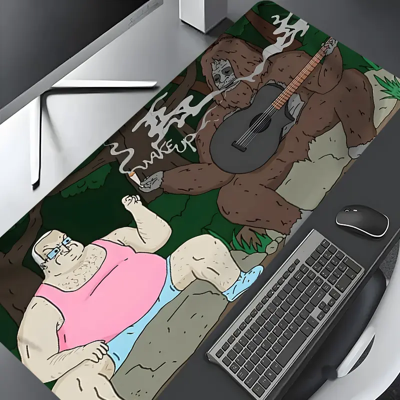 Funny Bigfoot Guitar Cartoon Design Large Gaming Mouse Pad,Aesthetic Desktop Drotection Pad,Washable Rubber Pad Non-Slip Lock Edge Multi-Size Mouse Pad Suitable For Home Office, Computer Desk Accessories,Good Gift for Family and friends,