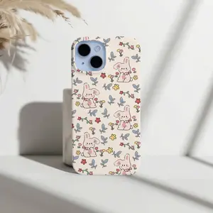 Dainty Bunny & Wildflower Phone Case - Cute Kawaii Cottagecore Aesthetic Cover for IP Phone 16 15 14 13 12 11 Pro Max Plus Mini & SE X XR XS 8