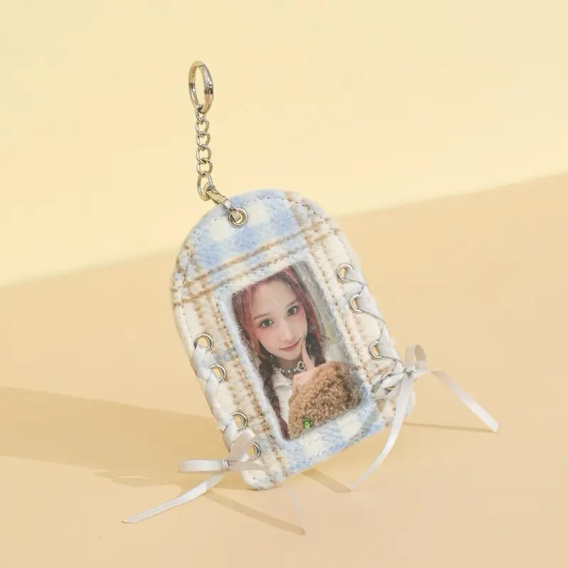 Mandu Deco Coquette Blue Plaid Photocard Holder