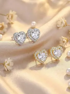 Sparkling Cubic Zirconia Heart Stud Earrings, Silver Color &, Fashion Jewelry for Daily Wear, Party, Wedding, Valentine's Day Gift