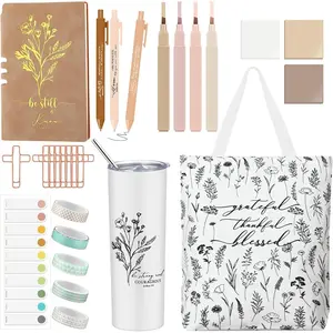 29 count Christian  Study Supplies for Women Teacher Inspirational  Journaling Kit Christian Gifts 20 oz Tumbler Tote Bag Highlighters Sticky for  Mom School Church(White)