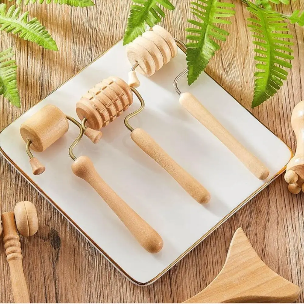6/7/8Pcs/Set Wooden Facial Massage Tools Scraping Board Roller Face Massager Kit Durable Anti-Aging Manual Massage Tools