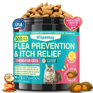 Flea for Cats & Itch Relief Chews, 500 Crunchy Cat Flea Chews, Cat Itchy Skin Relief, Cat Itching Relief & Skin Care, Flea Prevention for Cats, Chicken Flavor