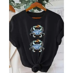Blue Crab Graphic Tee Women Summer Casual Crewneck Short Sleeve Soft Cotton Loose Fit Beach Vacation Coastal Aesthetic Cute Trendy T Shirt