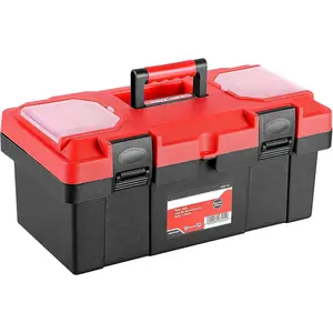17 inch Tool Box, Small Plastic Toolbox with Handle, Removable Tray and Lockable Latches