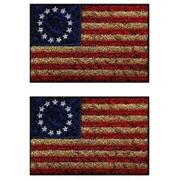 Betsy R. Distressed USA American Flag Patch (Hook Fastener -3.0 X 2.0 -BD4) 2 Piece for Jackets, Vests, Hats, Backpacks, and Tactical Gears.