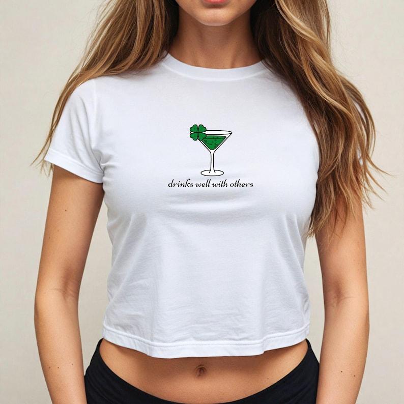 Leprechaun Martini Cocktail Vintage St. Paddy's Day Y2K Baby Tee, Clover Baby Tee, Shamrock Baby Tee, Funny Saint Patricks Day, baby tee S55